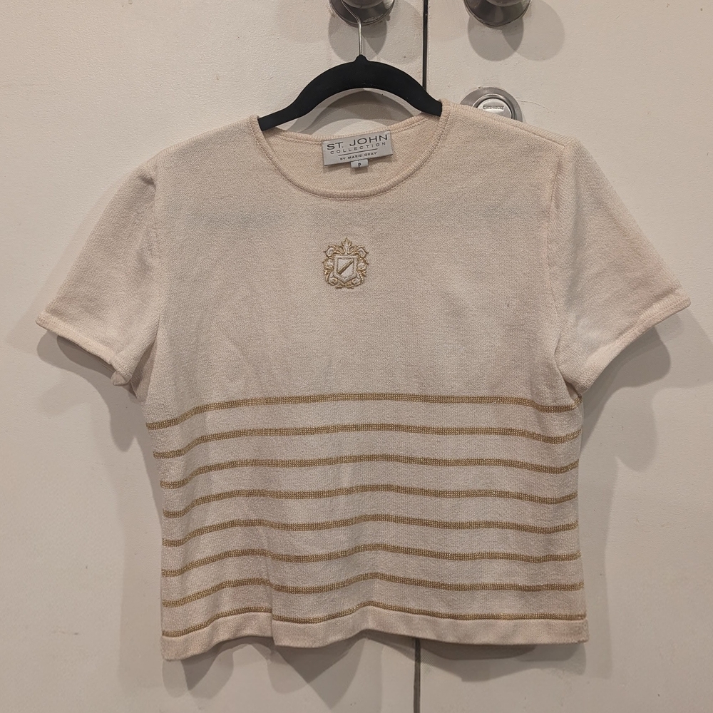 St. John Cream and Gold Striped Top